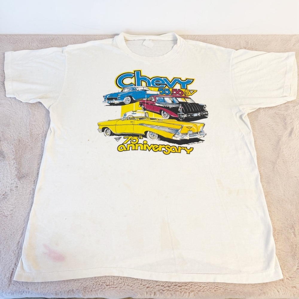 VINTAGE Chevy ‘55, ‘56, ‘57 75th Anniversary Single Stitch White T-shirt